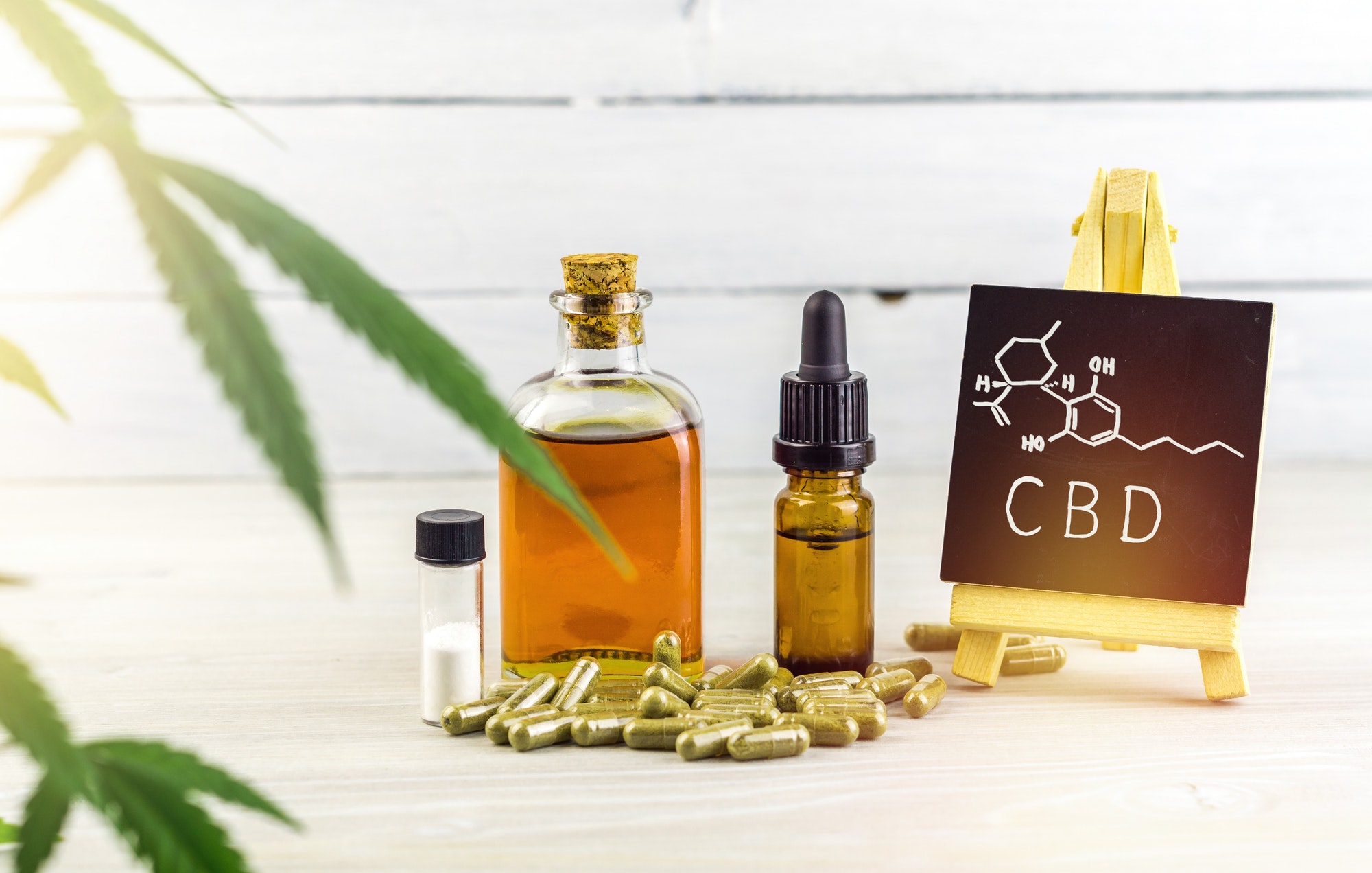 Cannabis CBD oil, pills and crystal isolate